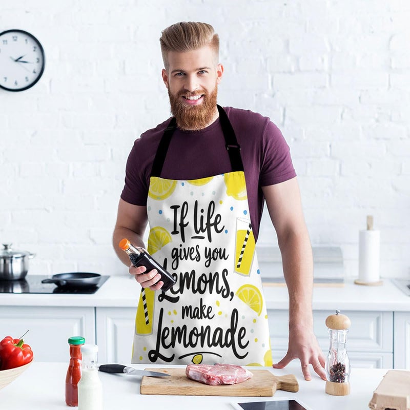 Moslion Motivational Quote Apron 31x27 Inch If Life Gives You Lemons Make Lemonade Kitchen Chef Waitress Cook Aprons Bib with Adjustable Neck for Women Men Girls Yellow White Black - Image 3